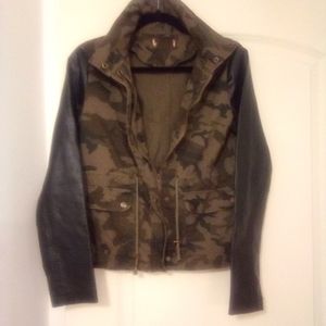 Camo and Faux Leather Jacket